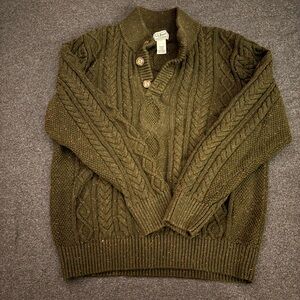 L.L. Bean Olive Cable Knit Crewneck Sweater